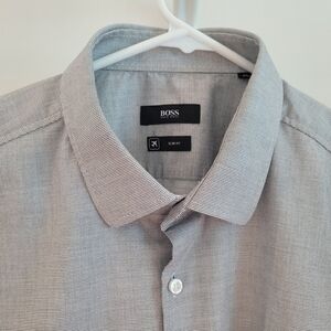 Boss Men's Black and White Dress Shirt 17 1/2